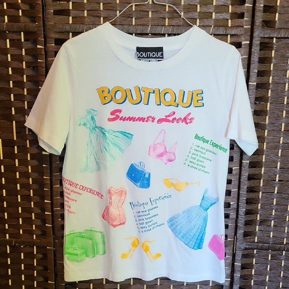 Moschino Boutique White Tee with Colorful Fashion Print - Picture 1 of 5